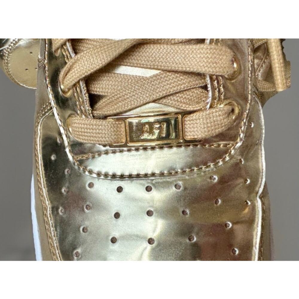 Nike Air Force 1 Low Metallic Gold Sneakers | Gold Chrome Shoes - Picture 6 of 8
